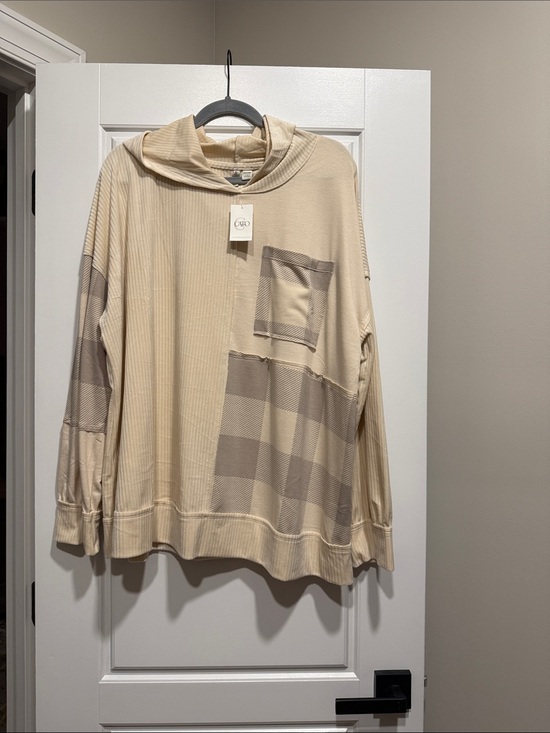 Cato Tops - Cato Cream Ribbed Panel Hoodie